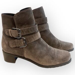Stuart Weitzman Strapduo Ankle Boots Brown Suede Leather Buckle U256693 Size 9